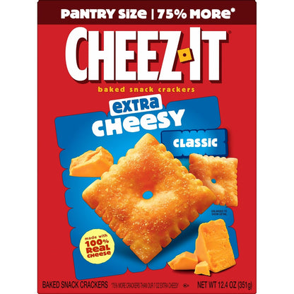 Cheez-It Cheese Crackers, Baked Snack Crackers, Lunch Snacks, Extra Cheesy, 12.4oz Box (1 Box)