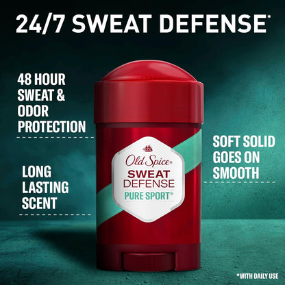 Old Spice Antiperspirant and Deodorant for Men, 24/7 Sweat and Odor Protection, Legendary Fragrance, Sweat Defense, Pure Sport Plus, 2.6 oz Twin Pack