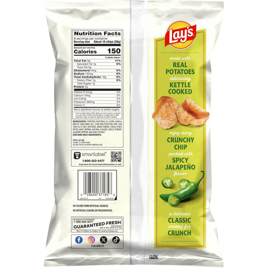 Lay's Kettle Cooked Jalapeno Potato Chips, 8 Oz