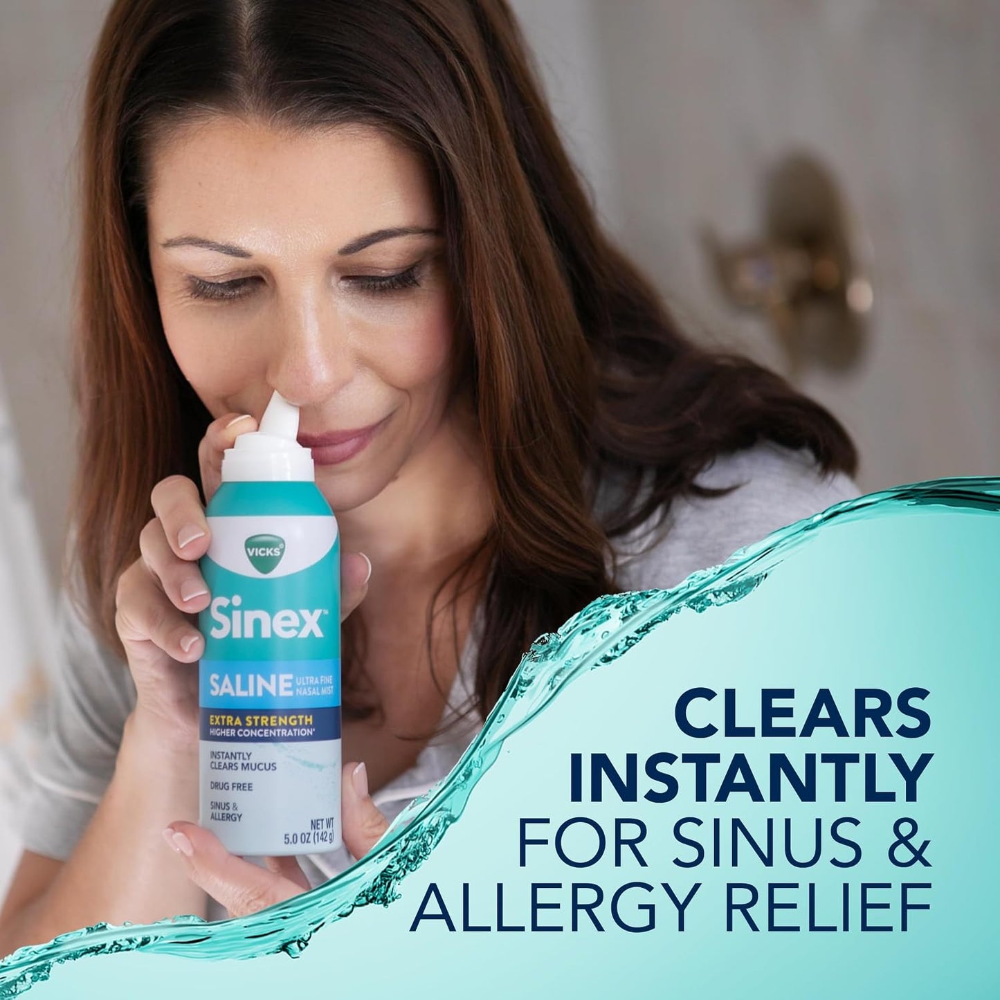 VICKS Sinex Saline Extra Strength Nasal Spray, 3X Concentrated* Drug Free Ultra Fine Mist, Instantly Clears Mucus, Ultra Concentrated to Clear Congestion Fast, Safe For Daily Use, 5 OZ x 2