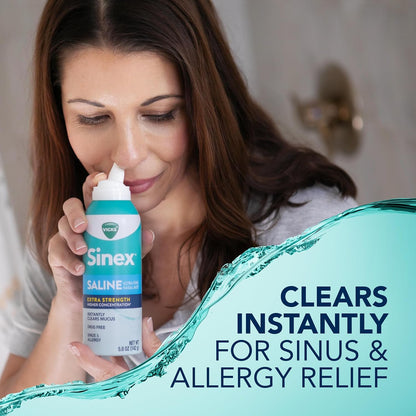 VICKS Sinex Saline Extra Strength Nasal Spray, 3X Concentrated* Drug Free Ultra Fine Mist, Instantly Clears Mucus, Ultra Concentrated to Clear Congestion Fast, Safe For Daily Use, 5 OZ x 2