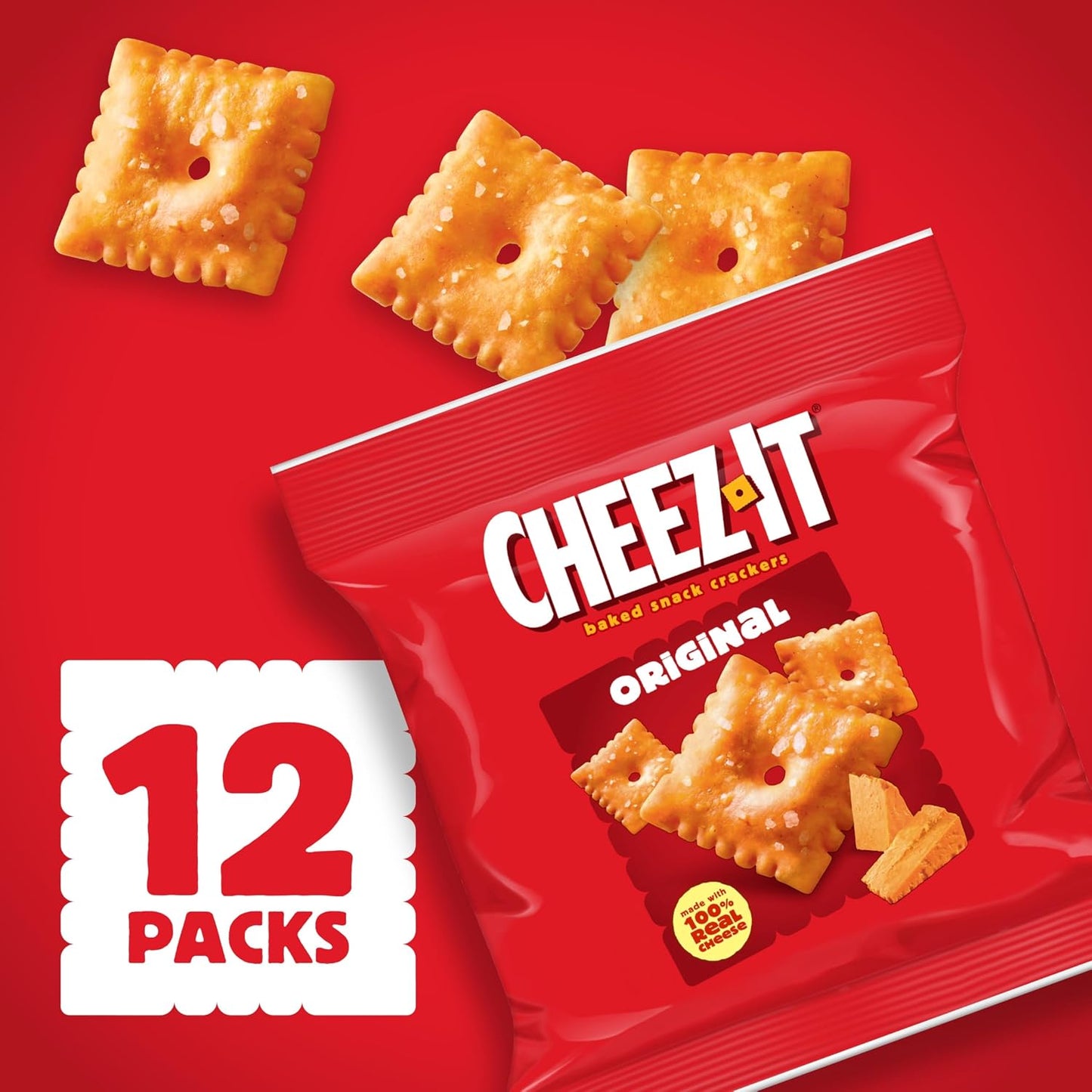 Cheez-It Baked Snack Cheese Crackers, Original, Single Serve, 1 oz Bags (12 Count)