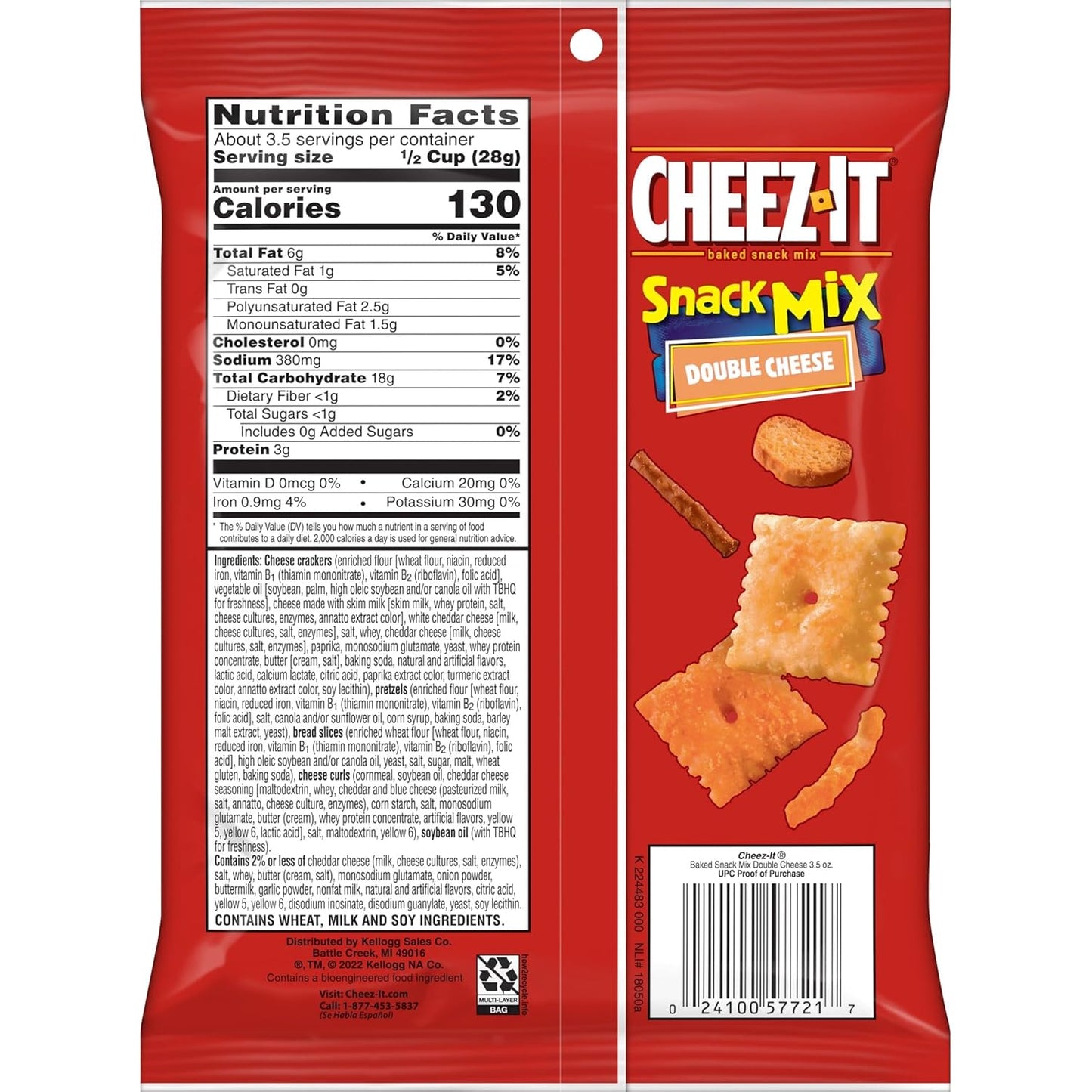 Cheez-It Snack Mix, Lunch Snacks, Double Cheese (6 Pouches)