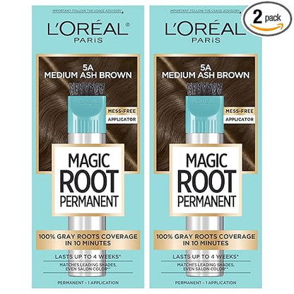 L'Oreal Paris Magic Root Permanent Hair Color Kit, 100% Gray Hair Coverage In Just 10 Minutes, Precision Brush Applicator for Seamless Application, 5A Medium Ash Brown (2 Count)