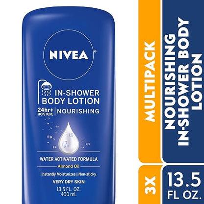 NIVEA Nourishing In Shower Lotion, Water Activated In Shower Moisturizer for Dry to Very Dry Skin, 13.5 FL OZ (Pack of 6)