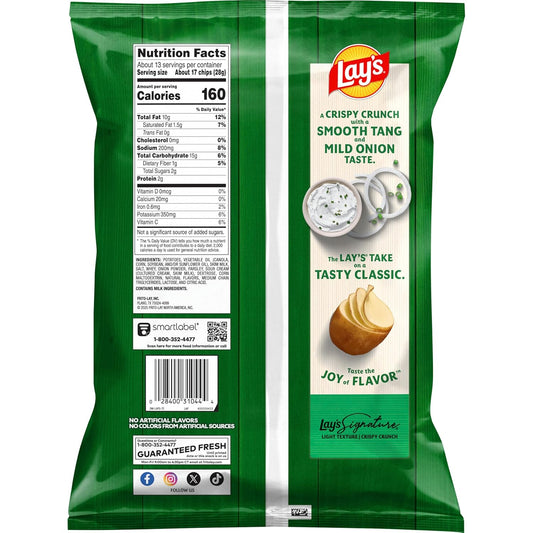 Lay's Potato Chips, Sour Cream & Onion Flavored, 12.5 Oz