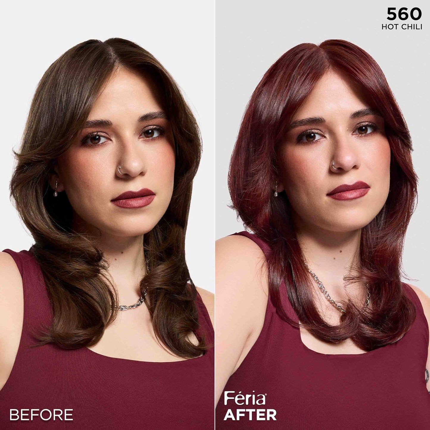 L'Oreal Paris Feria Multi-Faceted Shimmering Permanent Hair Color, High Intensity Hair Dye for 3X Highlights, 560 Hot Chili, 1 Kit (Pack of 2)