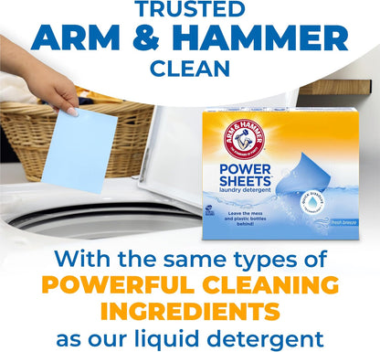 ARM & HAMMER Power Sheets Laundry Detergent, Fresh Breeze Scent, 60ct
