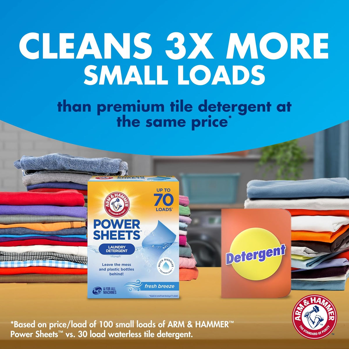 ARM & HAMMER Power Sheets Laundry Detergent, Fresh Breeze Scent, 60ct