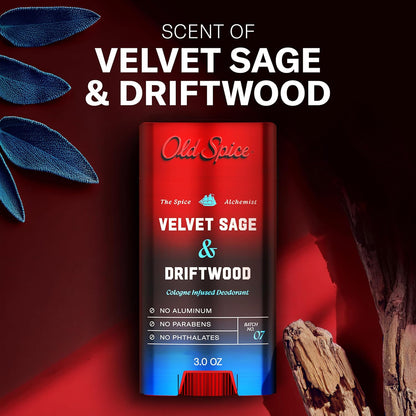 Old Spice Aluminum Free Deodorant for Men, The Spice Alchemist Collection, 24/7 Cologne Infused Scent, No Trade Off Formula, Free of Parabens & Phthalates, Velvet Sage + Drift Wood Scent, 3.0 oz