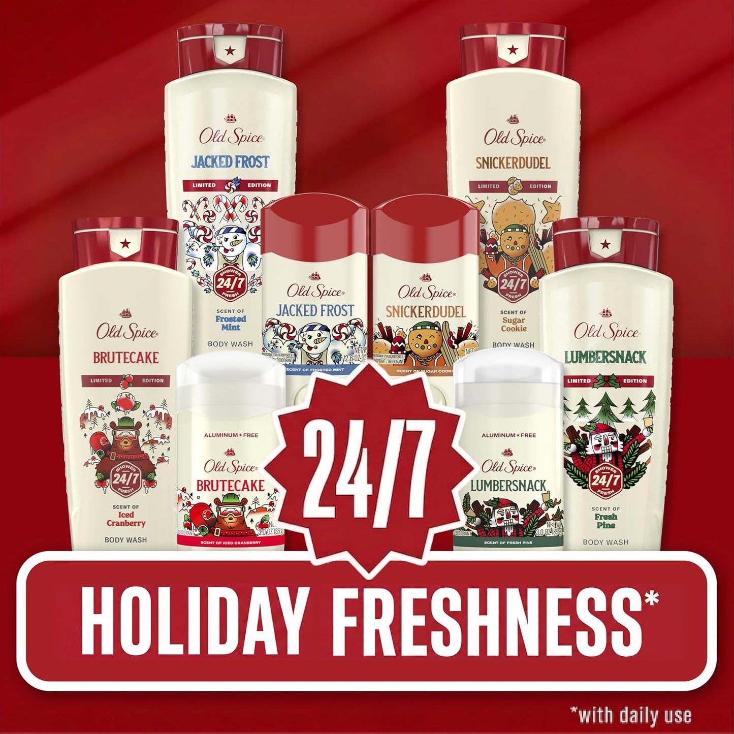 Old Spice Aluminum Free Deodorant for Men, Holidudes Limited Edition, 24/7 Holiday Freshness, Odor Protection, Stocking Stuffer, BruteCake with Iced Cranberry Scent, 3.0 oz