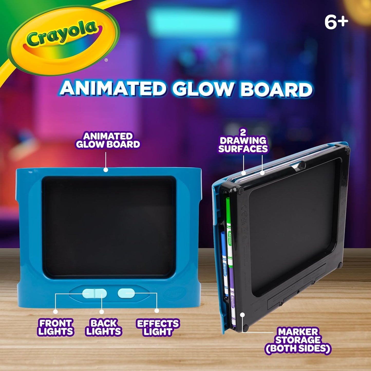 Crayola Animated Glow Board, DualScreen LED Drawing Board with Light Animation, Light Up Tracing Projector, Gift for Kids, Toys for Boys & Girls, Ages 6+
