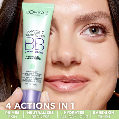 L'Oréal Paris Makeup Magic Skin Beautifier BB Cream Tinted Moisturizer, Anti-Redness, 1 fl oz, 2 Count