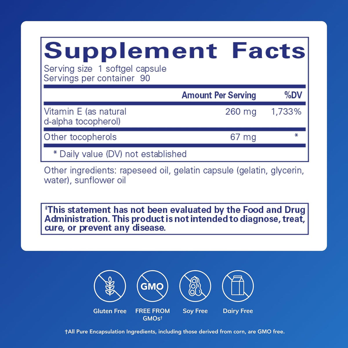 Pure Encapsulations Vitamin E (with Mixed Tocopherols), 90 Softgel Capsules