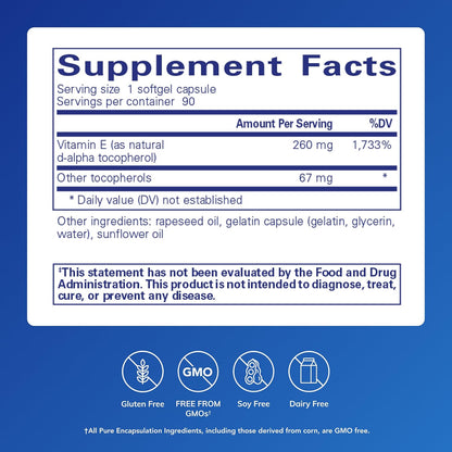 Pure Encapsulations Vitamin E (with Mixed Tocopherols), 90 Softgel Capsules