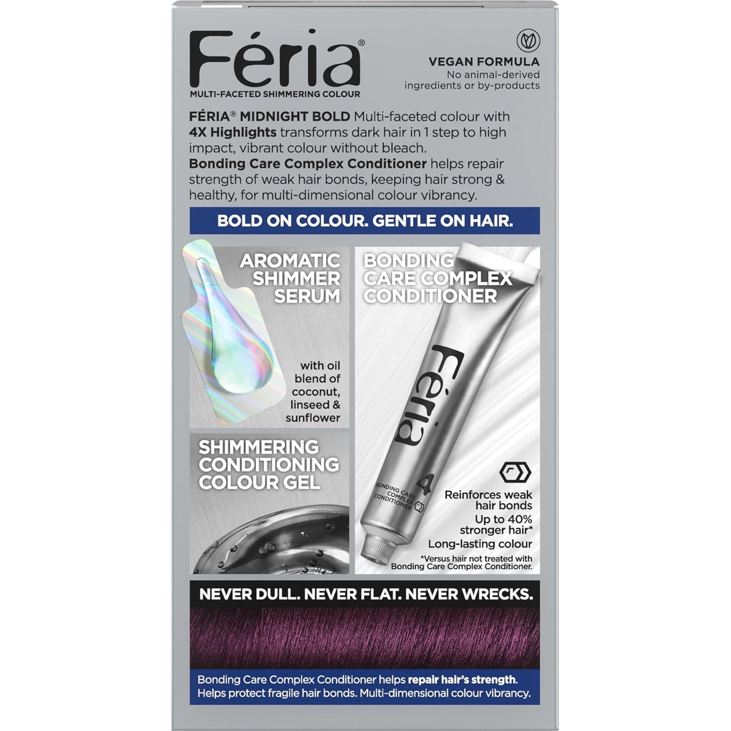 L’Oreal Paris Feria Midnight Bold Multi-Faceted Permanent Hair Dye, One-Step Hair Color Kit for Dark Hair, No Bleach Required, Orchid Glow