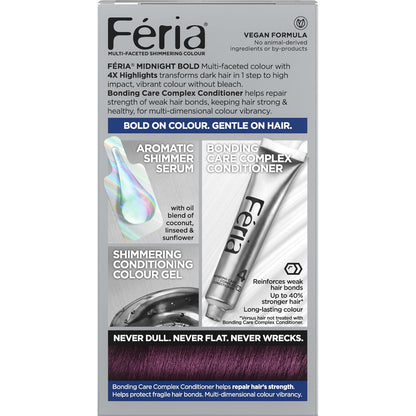 L’Oreal Paris Feria Midnight Bold Multi-Faceted Permanent Hair Dye, One-Step Hair Color Kit for Dark Hair, No Bleach Required, Orchid Glow