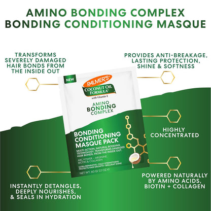 Palmer's Amino Bonding Complex Hair Mask,Intense Conditioning Masque Pack with Coconut Oil & Vitamin E,Heat Protectant,Anti Frizz,Adds Shine,Protects Hair Growth,All Types,2.1oz packette (Pack of 12)