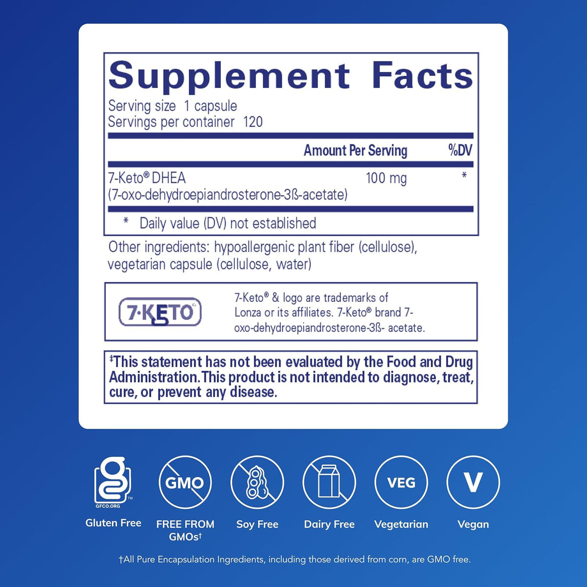 Pure Encapsulations 7-Keto DHEA 100 mg, 120 Capsules