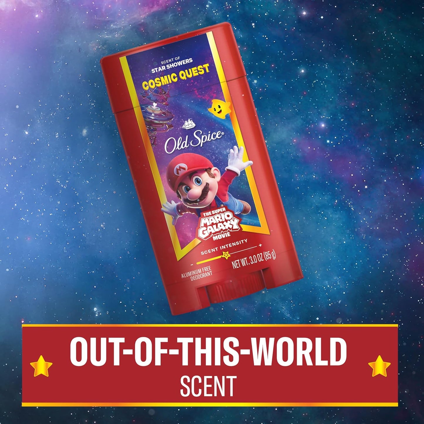 Old Spice Aluminum Free Deodorant for Men, Old Spice x The Super Mario Galaxy Movie, 24/7 Lasting Freshness, Lasting Odor Protection, Smell Super with Cosmic Quest, Star Showers Scent, 3.0 oz