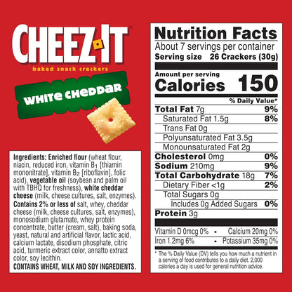 Cheez-It Cheese Crackers, Baked Snack Crackers, Office and Kids Snacks, White Cheddar, 7oz Box (1 Box)