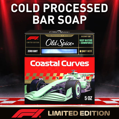 Old Spice Bar Soap for Men, F1 Collection, Cold Pressed with Zero Grit, Fast Track to Freshness, Made with Natural Oils & Plant Based Cleanser, Coastal Curves with Deep Waters & Downforce Scent, 5 oz