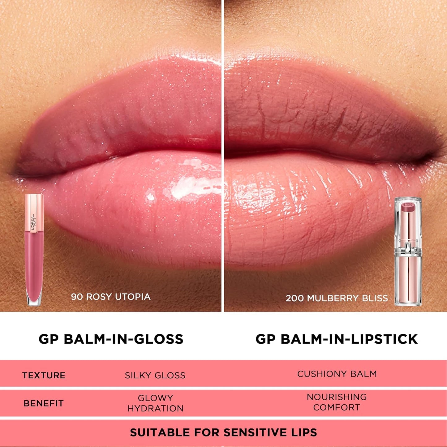 L'Oreal Paris Glow Paradise Hydrating Tinted Lip Balm-in-Gloss with Pomegranate Extract & Hyaluronic Acid, Ultra-Gentle, Non-Sticky Formula, Porcelain Petal, 0.23 fl oz (Pack of 2)