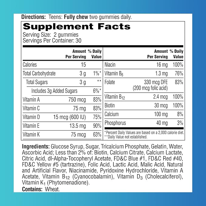 One A Day Teen for Him Multivitamin Gummies, Gummy Multivitamins with Vitamin A, C, D, E and Zinc for Immune Health Support, Physical Energy & more, 60 Count
