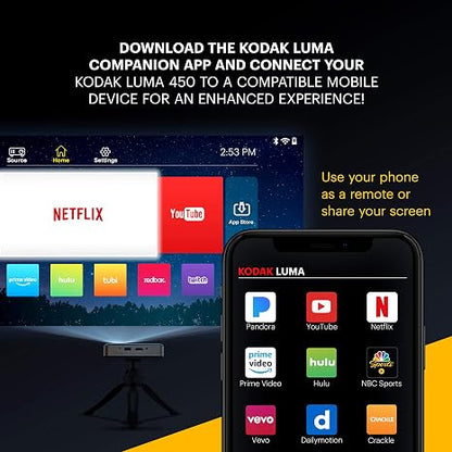 KODAK Luma 450 Smart Projector, Native 1080p, WiFi, Tripod