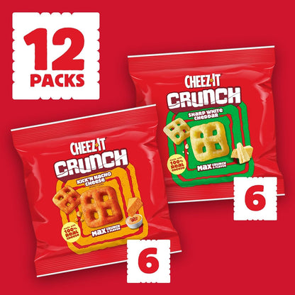 Cheez-It Crunch Cheesy Baked Snacks, Lunch Snacks, Variety Pack, 9oz Box (12 Packs)