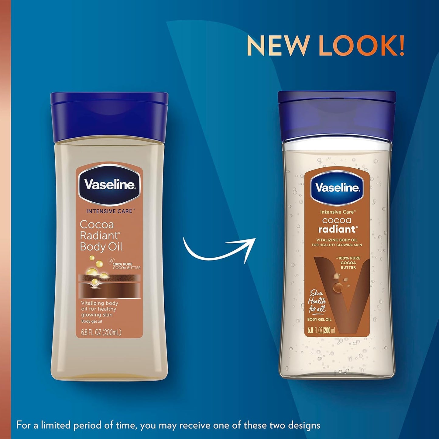 Vaseline Intensive Care Cocoa Radiant Pack of 3 for Glowing Skin Body Gel Oil Made with Pure Cocoa Butter + Replenishing Oils 6.8 oz, (Pack of 6)