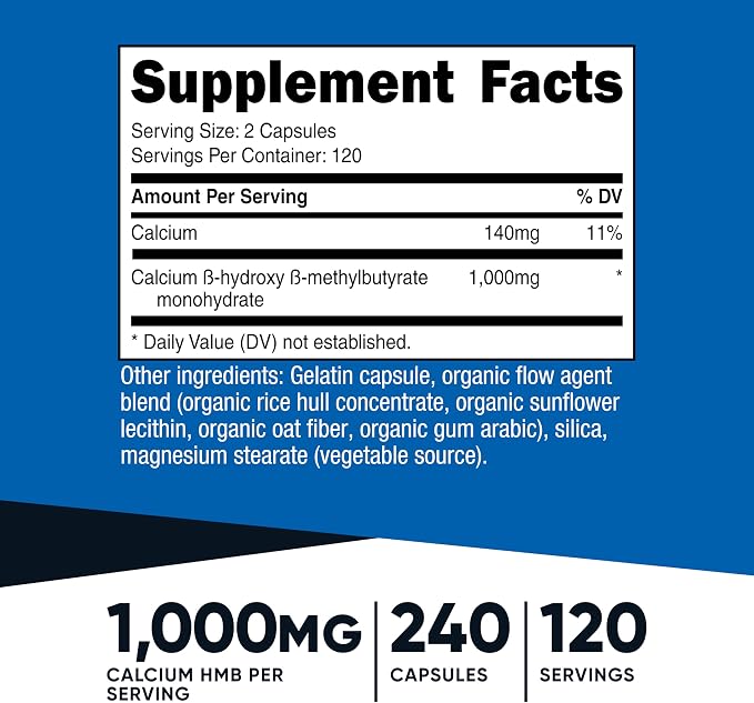 Nutricost HMB (Beta-Hydroxy Beta-Methylbutyrate) 1000mg, 240 Capsules