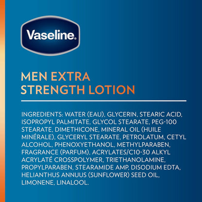 Vaseline Lotion for Men Extra Strength 3-in-1 for Face, Hands & Body + Original Lip Therapy for Dry Lips with Petroleum Jelly (3 Piece Set)