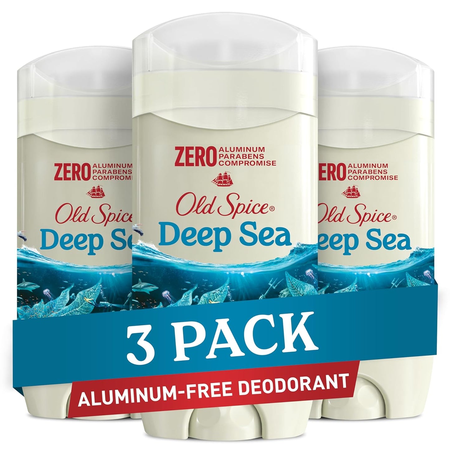 Old Spice Aluminum Free Deodorant for Men, 24/7 Lasting Freshness & Long Lasting Scent, 24/7 Sweat & Odor Protection, Deep Sea with Ocean Waves & Kelp Scent, 3.0 oz (Pack of 3)