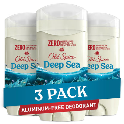 Old Spice Aluminum Free Deodorant for Men, 24/7 Lasting Freshness & Long Lasting Scent, 24/7 Sweat & Odor Protection, Deep Sea with Ocean Waves & Kelp Scent, 3.0 oz (Pack of 3)