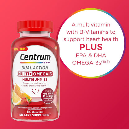 Centrum MultiGummies Multi+ Omega 3, Assorted Fruit Flavors, 110 Count