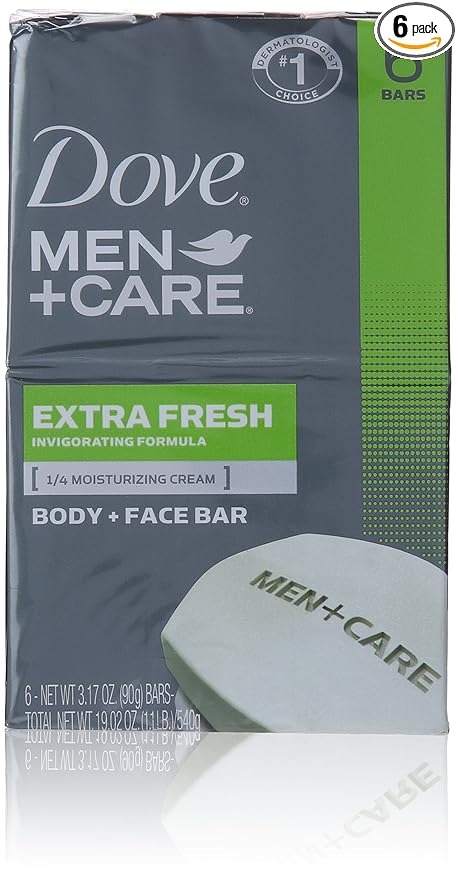 Dove Men+care Extra Fresh Body + Face Soap Bars, 3.17 (Pack of 6)