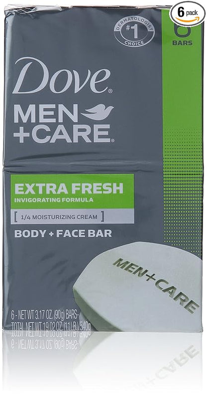 Dove Men+care Extra Fresh Body + Face Soap Bars, 3.17 (Pack of 6)