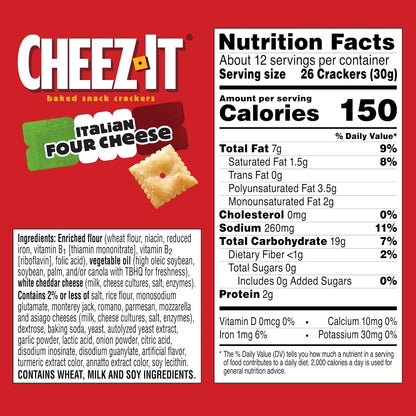 Cheez-It Cheese Crackers, Baked Snack Crackers, Office and Kids Snacks, Italian Four Cheese, 12.4oz Box (1 Box)
