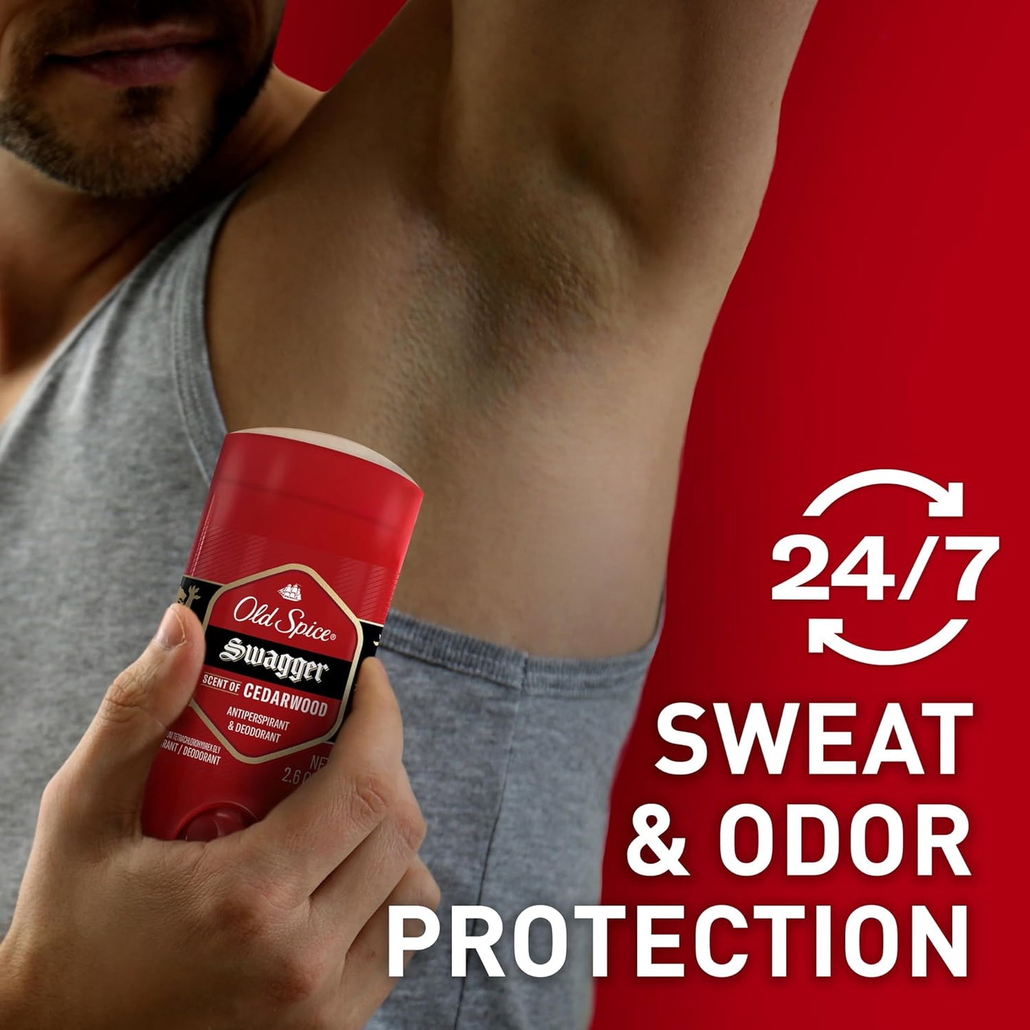 Old Spice Antiperspirant Deodorant for Men,24/7 Sweat & Odor Protection,24/7 Lasting Freshness,Invisible Solid,Swagger with Cedarwood Scent,2.6 oz,(Pack of 4)