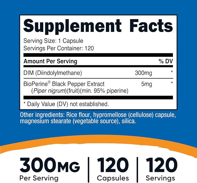 Nutricost DIM (Diindolylmethane) Plus BioPerine 300mg, 120 Vegetarian Capsules - Up to 4 Month Supply, Max Strength DIM Supplement (Pack of 2)