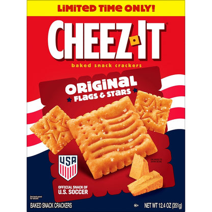 Cheez-It Baked Snack Crackers, July 4 Snacks, U.S. Soccer Sponsor, Flags and Stars, 12.4oz Box (1 Box)