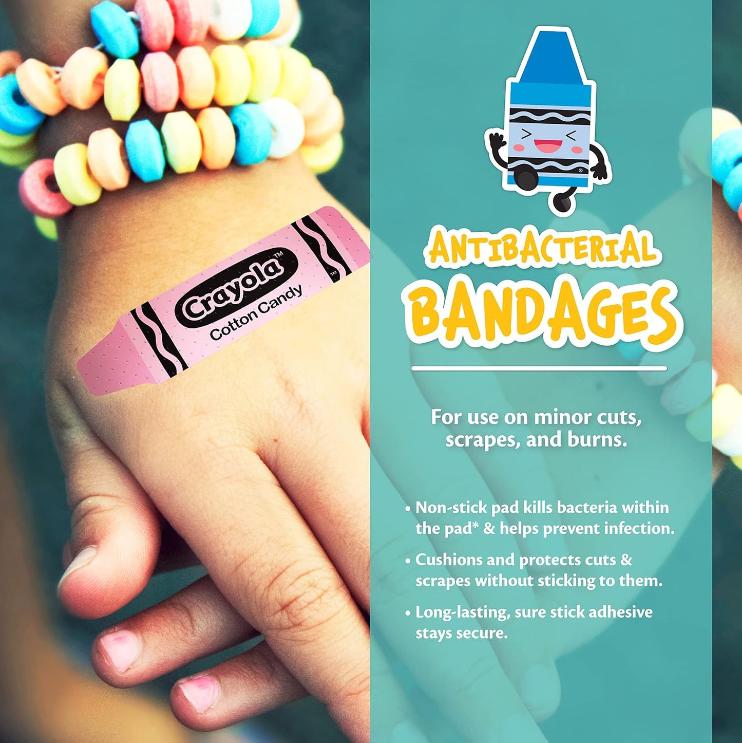 Crayola Shaped Kids Adhesive Bandages, 100 Count | For Minor Cuts, Scrapes, & Burns. Great for Birthdays, School Supplies, Stickers, Stocking Stuffers & White Elephant Gifts