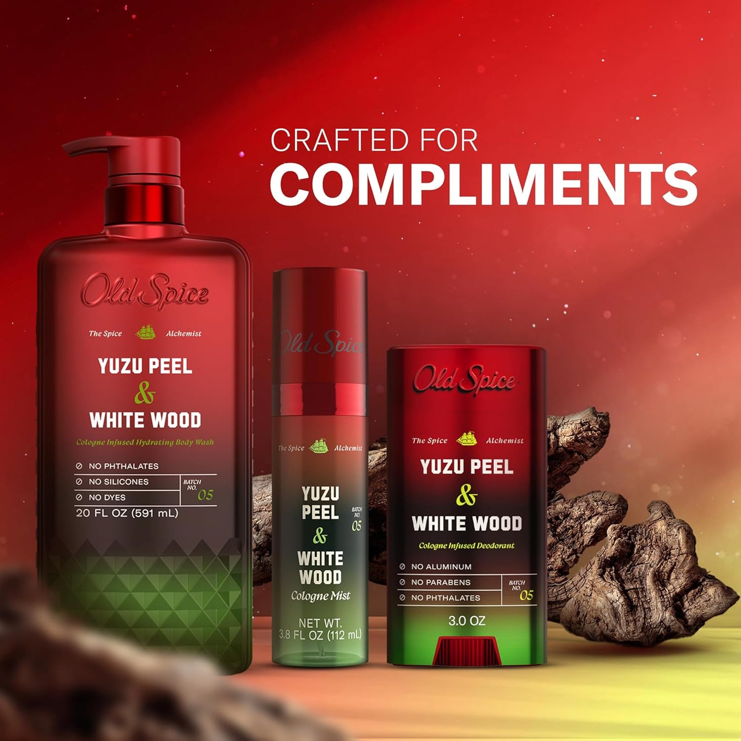 Old Spice Aluminum Free Deodorant for Men, The Spice Alchemist Collection, 24/7 Cologne Infused Scent, No Trade Off Formula, Free of Parabens & Phthalates, Yuzu Peel + White Wood Scent, 3.0 oz