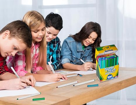 Crayola Super Tips Marker Set (100ct), Fine Point Washable Markers, Teacher Must Haves, Back to School Supplies for Kids & Adults, Art Supplies, Ages 3+
