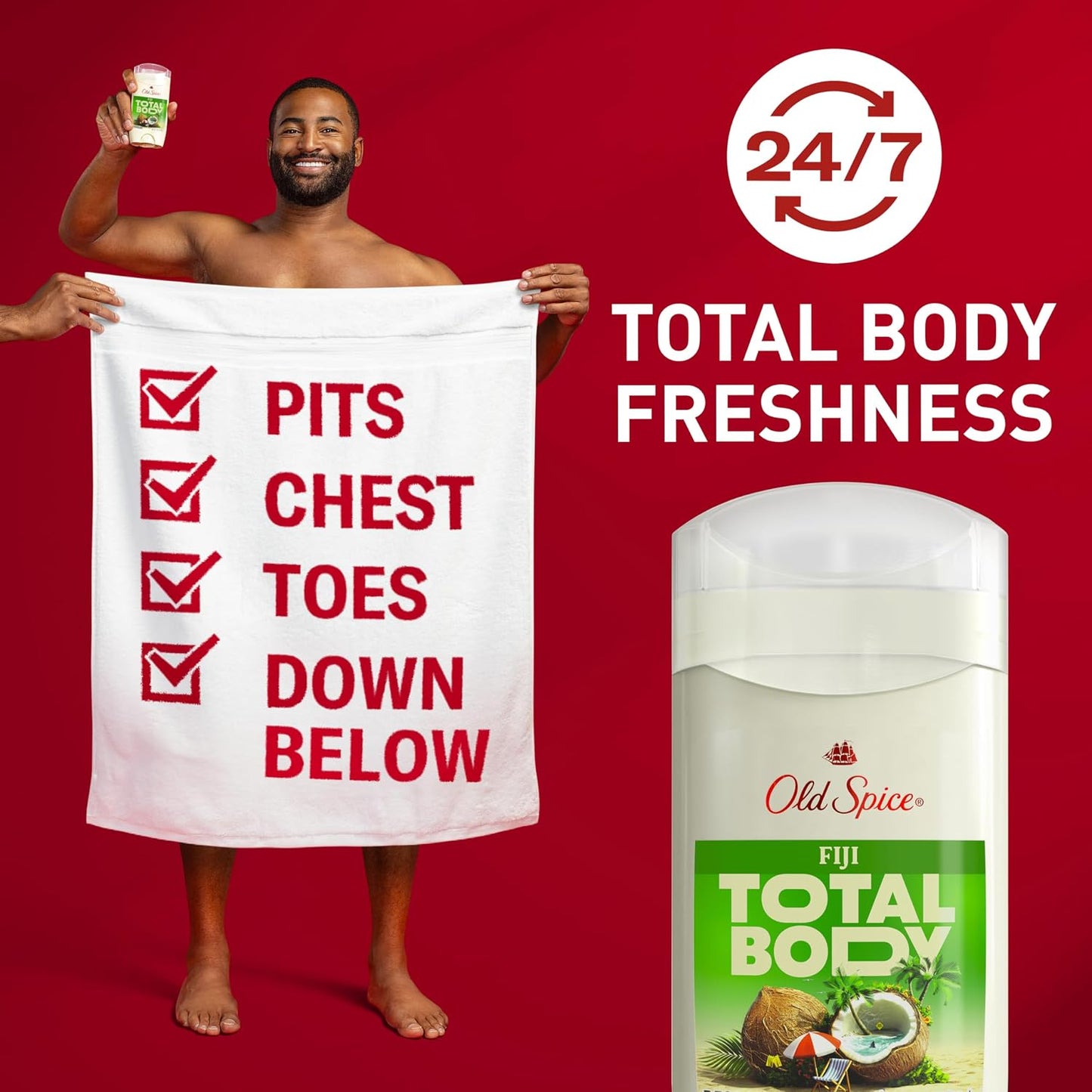 Old Spice Whole Body Deodorant Stick for Men, Aluminum Free, Fiji Scent, 24/7 Odor Protection, 24/7 Lasting Freshness, Dermatologist Tested, Gentle on Skin, Safe to Use All Over, 3.0 oz