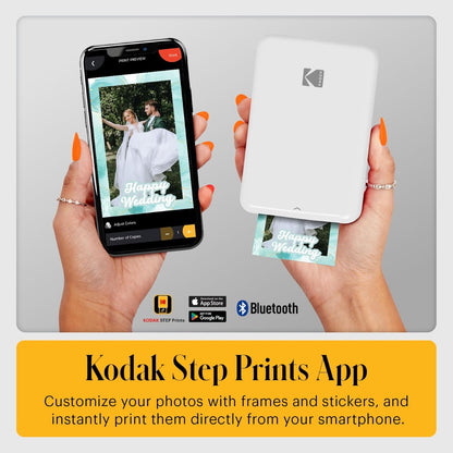 Kodak Step Instant Smartphone Photo Printer - 75 Sheets Bundle - Portable Mini Color Wireless Mobile Printer - Zink 2x3” Sticky-Back Photos - Bluetooth Compatible with Smart Devices - Fun App -White