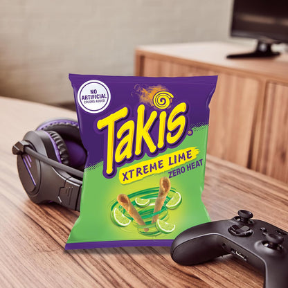 Takis Xtreme Lime 3.25 oz Snack Size Bag, Lime Flavored Rolled Tortilla Chips (Pack of 4)