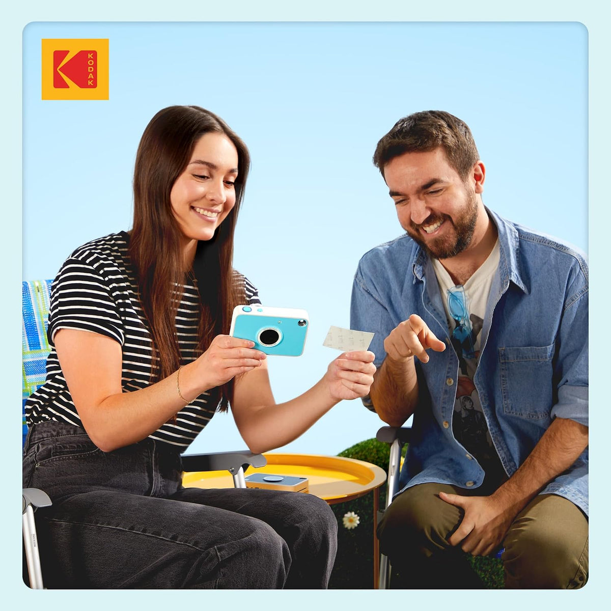 KODAK Printomatic+ Instant Print Digital Camera (Blue) 10MP Portable Camera with Interactive RGB LED Status Indicator, Prints Full-Color Photos on Zink 2x3” Sticky-Backed Photo Paper - Easy & Fun