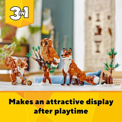 LEGO Creator 3 in 1 Forest Animals Red Fox Toys - Building Toys for Kids, Boys & Girls, Ages 9+ - W/ 3 Building Options into Fox, Owl, or Squirrel - Gift for Birthdays - 31154